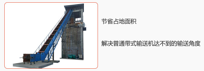 節(jié)省占地面積，解決普通帶式輸送機(jī)達(dá)不到的輸送角度。